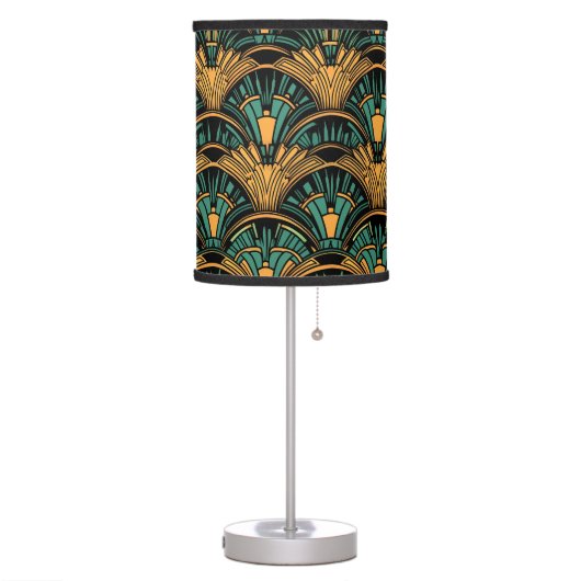 Teal and Gold Art Deco Table Lamp (Left)