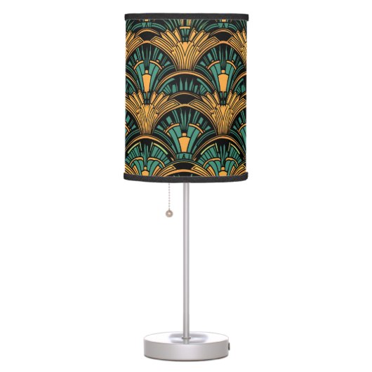 Teal and Gold Art Deco Table Lamp (Right)