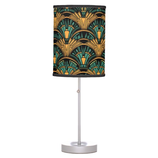 Teal and Gold Art Deco Table Lamp (Front)