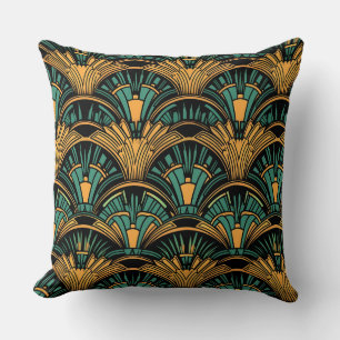 Teal and Gold Art Deco Throw Pillow