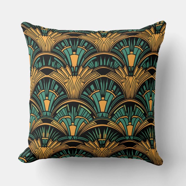 Teal and Gold Art Deco Throw Pillow (Front)
