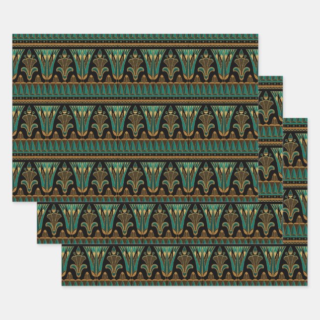 Teal and Gold Art Deco Wrapping Paper Sheets (Set)