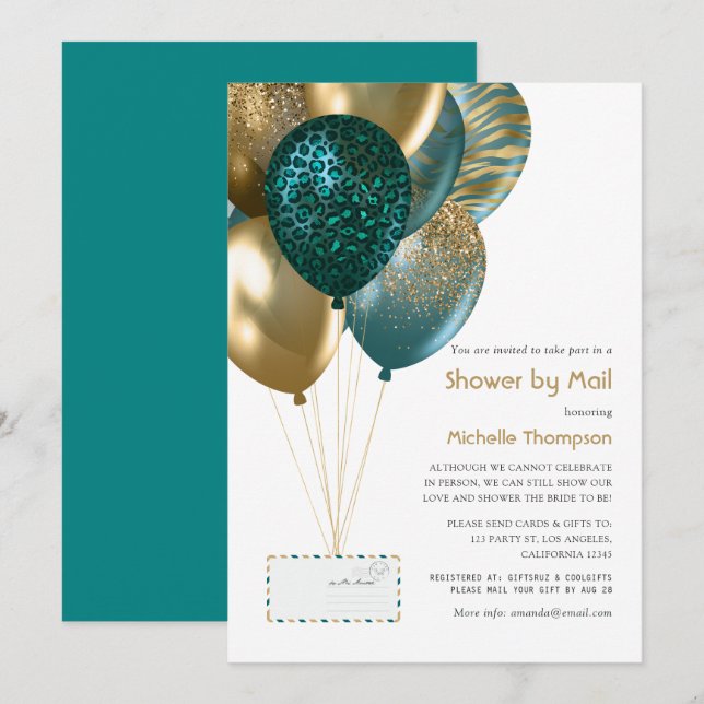Teal and Gold Baby or Bridal Shower by Mail Invitation (Front/Back)