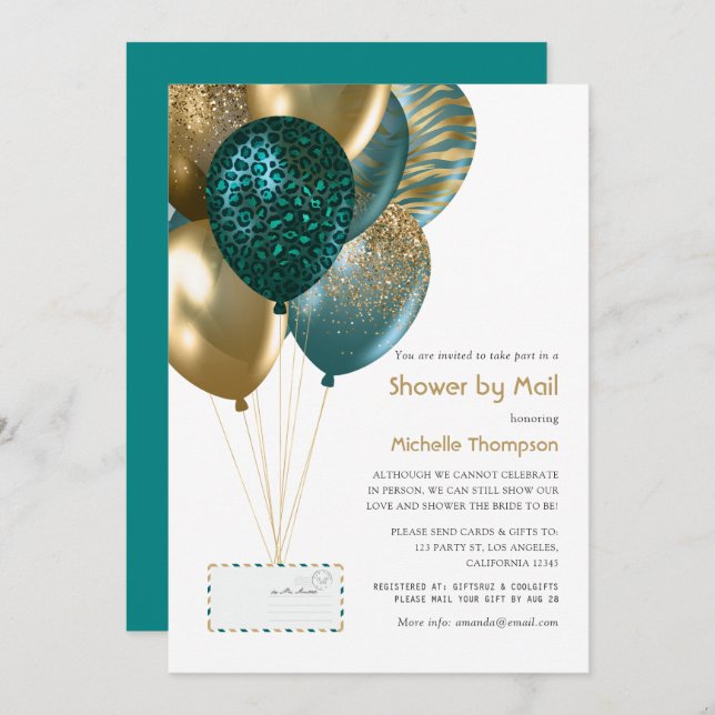 Teal and Gold Baby or Bridal Shower by Mail Invitation (Front/Back)