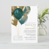 Teal and Gold Baby or Bridal Shower by Mail Invitation (Standing Front)