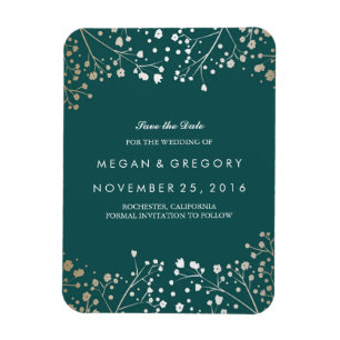 Teal and gold Baby's Breath Save the Date Magnet