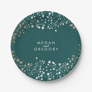 Teal and Gold Baby's Breath Wedding Paper Plates