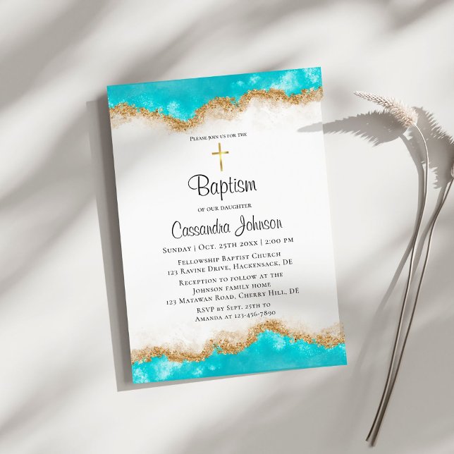 Teal and Gold Baptism Invitation (Creator Uploaded)