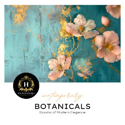 Teal and Gold Blush Floral Tissue Paper 