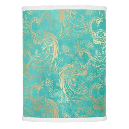 Teal and gold boho elegant peacock pattern  lamp shade