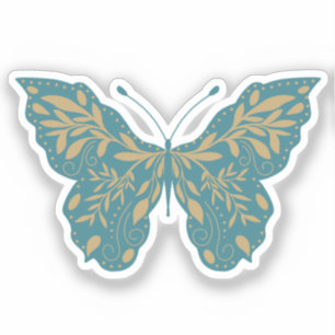 Teal and Gold Botanical Butterfly Sticker