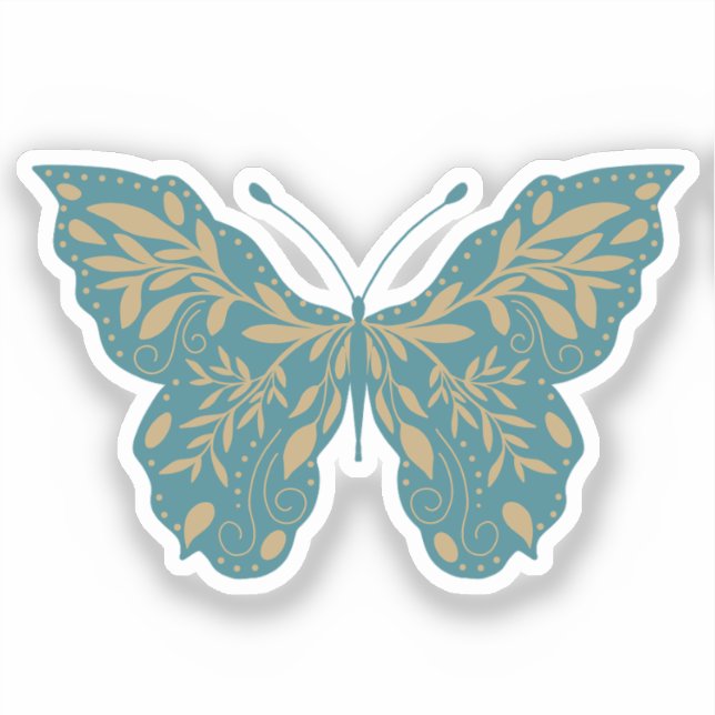 Teal and Gold Botanical Butterfly Sticker (Front)