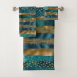 Teal And Gold Brush Strokes And Monogram Bath Bath Towel Set at Zazzle