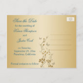 Teal and Gold Butterflies Save the Date Postcard (Back)
