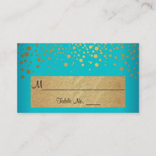 Teal and Gold Chevron and Confetti Dots Place Card