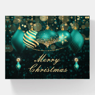 Teal and Gold Christmas Baubles Ornaments Paperweight
