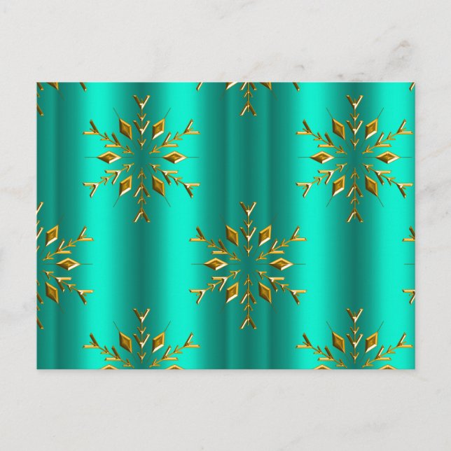 Teal and Gold Christmas Stars Postcard (Front)