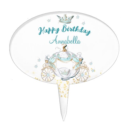 Teal and Gold Cinderella Princess Carriage Cake Topper