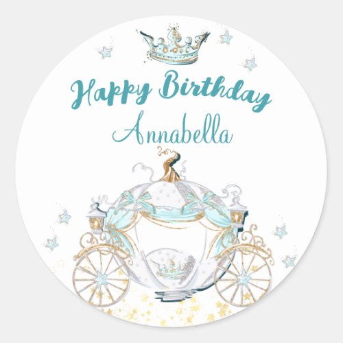 Teal and Gold Cinderella Princess Carriage Classic Round Sticker