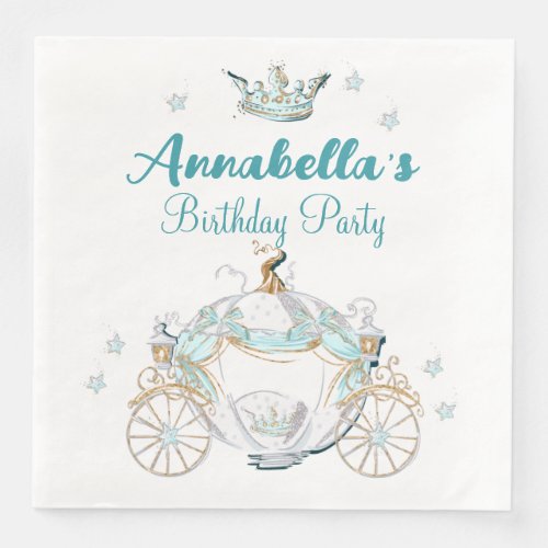 Teal and Gold Cinderella Princess Carriage Paper Dinner Napkins