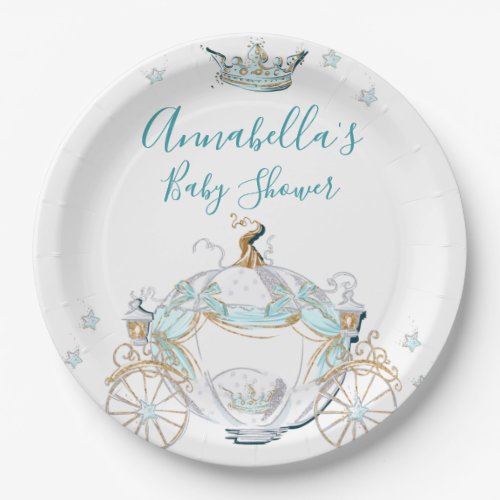 Teal and Gold Cinderella Princess Carriage Paper Plates