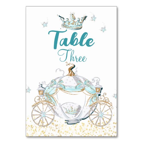 Teal and Gold Cinderella Princess Carriage Table Number