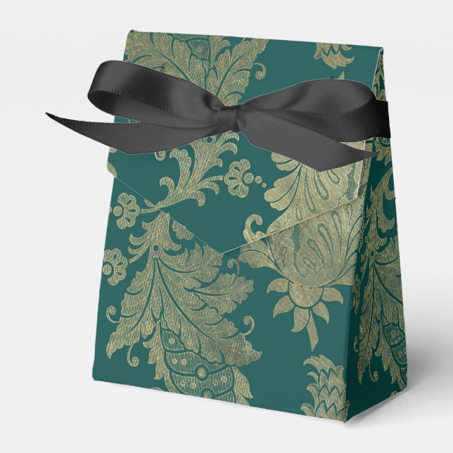 Teal and Gold Damask Favor Boxes (Front Side)