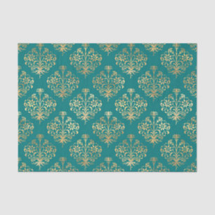 Teal and Gold Damask Tissue Paper