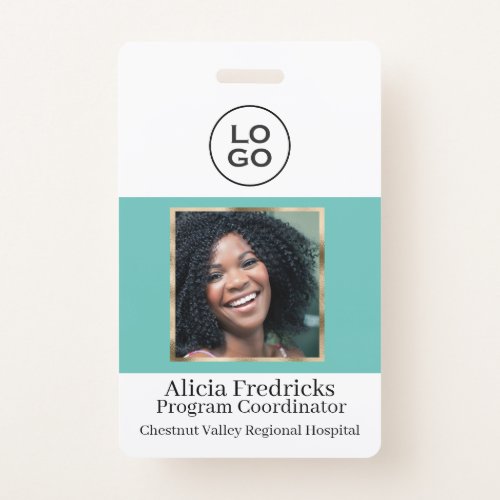 Teal and Gold Employee Photo ID with Logo Badge