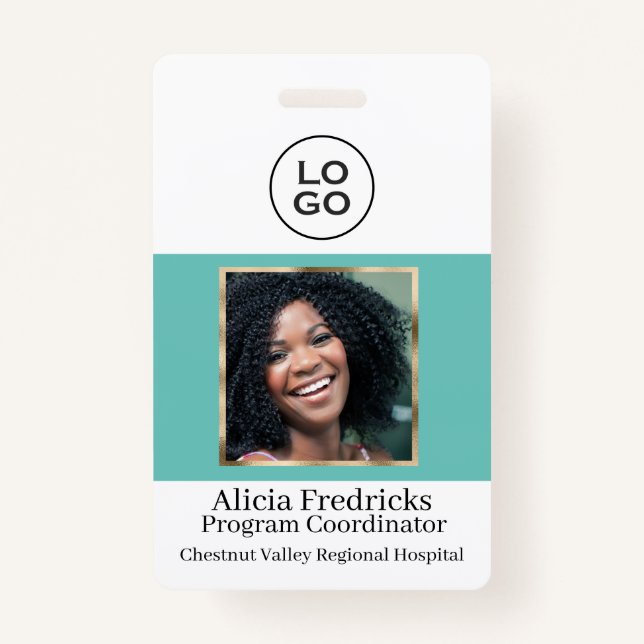 Teal and Gold Employee Photo ID with Logo Badge (Front)