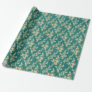 Teal and Gold Eucalyptus Pattern Wrapping Paper