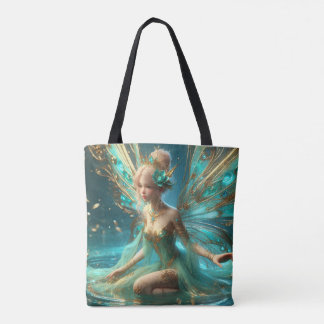Teal and Gold Fairy All-Over Print Tote Bag