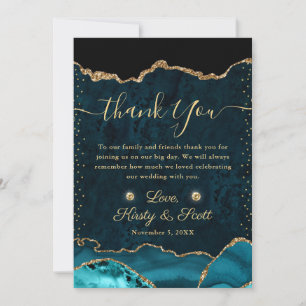 Teal and Gold Faux Glitter Agate Wedding Thank You Card