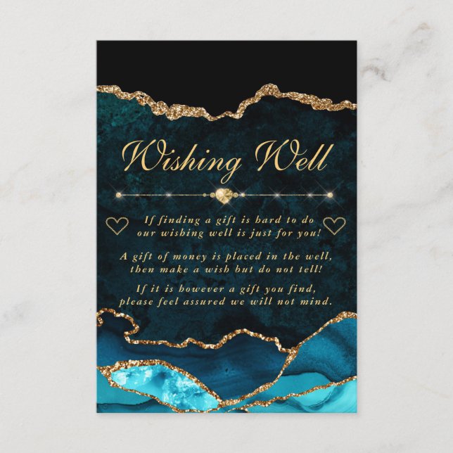 Teal and Gold Faux Glitter Agate Wishing Well Enclosure Card (Front)