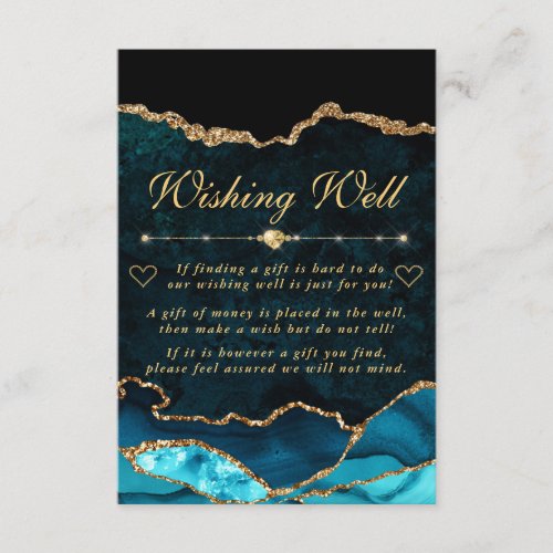 Teal and Gold Faux Glitter Agate Wishing Well Enclosure Card