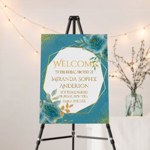 Teal and Gold Floral Bridal Shower Welcome Sign