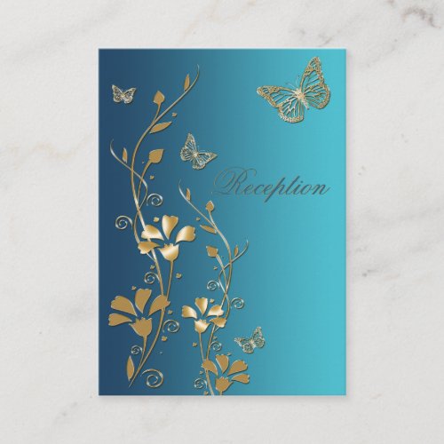 Teal and Gold Floral Butterflies Enclosure Card Business Card Template