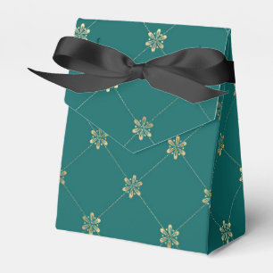 Teal and Gold Floral Lattice Pattern Favor Boxes