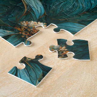 Teal and Gold Floral Pattern  Jigsaw Puzzle