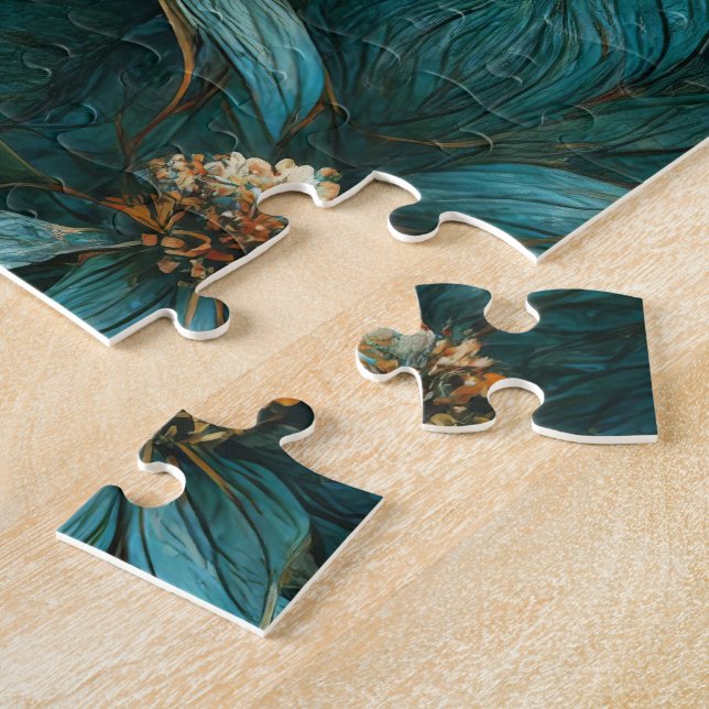 Teal and Gold Floral Pattern  Jigsaw Puzzle (Side)