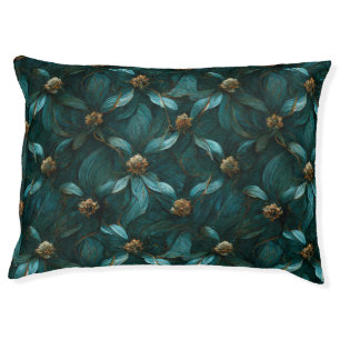 Teal and Gold Floral Pattern Pet Bed
