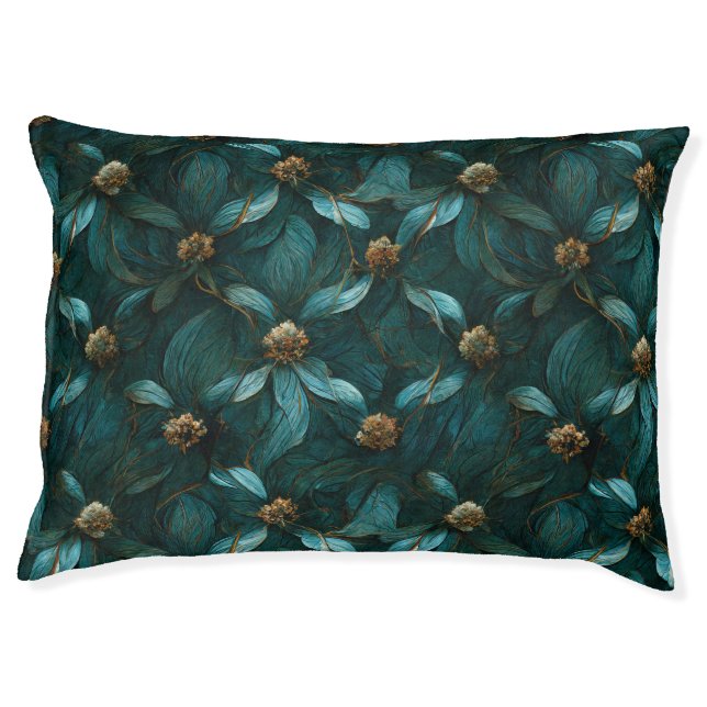 Teal and Gold Floral Pattern  Pet Bed (Front)