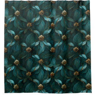 Teal and Gold Floral Pattern Shower Curtain