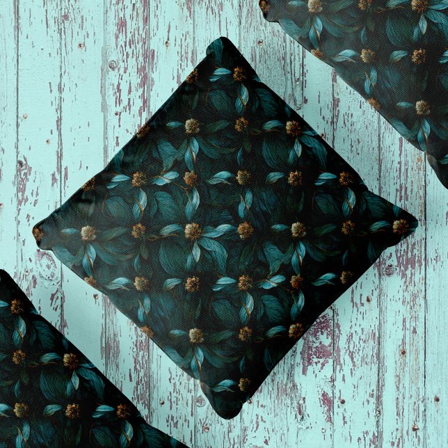 Teal and Gold Floral Pattern  Throw Pillow (Creator Uploaded)