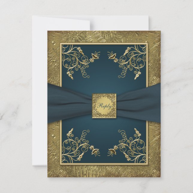 Teal and Gold Floral RSVP Card (Front)