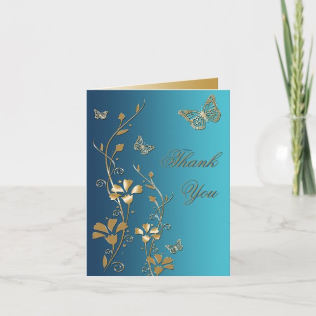 Teal and Gold Floral Thank You Card (Front)