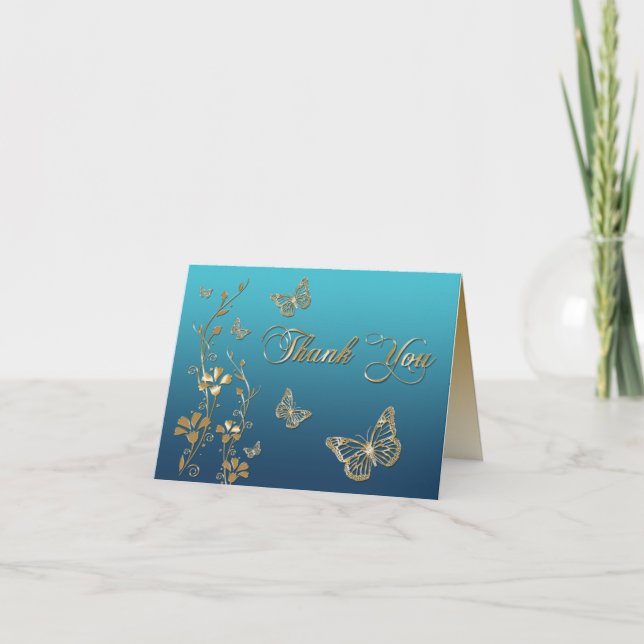 Teal and Gold Floral Thank You Card (Front)