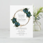 Teal and Gold Floral Wedding Invitation (Standing Front)