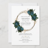 Teal and Gold Floral Wedding Invitation (Front)