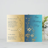 Teal and Gold Floral Wedding Program (Standing Front)